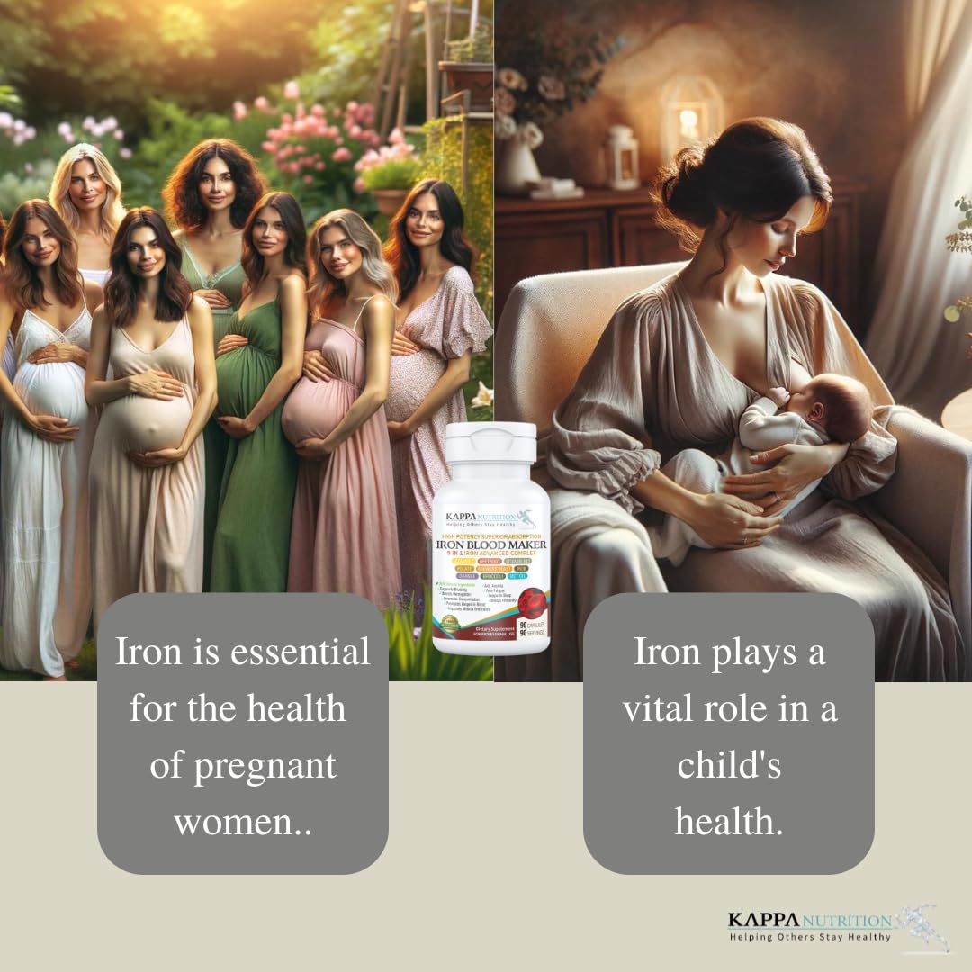 KAPPA NUTRITION Iron 26mg, Vitamin C & Orange 150mg, Folate 667mcg DFE, Vitamin B12, Beetroot, Brewers Yeast, Broccoli & MCT Oil 9 in 1 Advanced Complex (60 Capsules) - dailyvitalstore