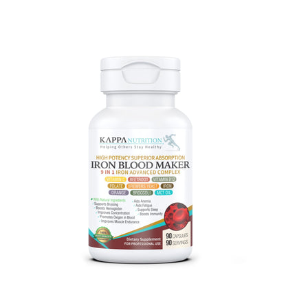 KAPPA NUTRITION Iron 26mg, Vitamin C & Orange 150mg, Folate 667mcg DFE, Vitamin B12, Beetroot, Brewers Yeast, Broccoli & MCT Oil 9 in 1 Advanced Complex (90 Capsules) - dailyvitalstore
