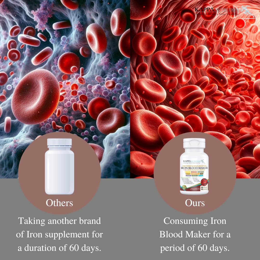 KAPPA NUTRITION Iron 26mg, Vitamin C & Orange 150mg, Folate 667mcg DFE, Vitamin B12, Beetroot, Brewers Yeast, Broccoli & MCT Oil 9 in 1 Advanced Complex (90 Capsules) - dailyvitalstore