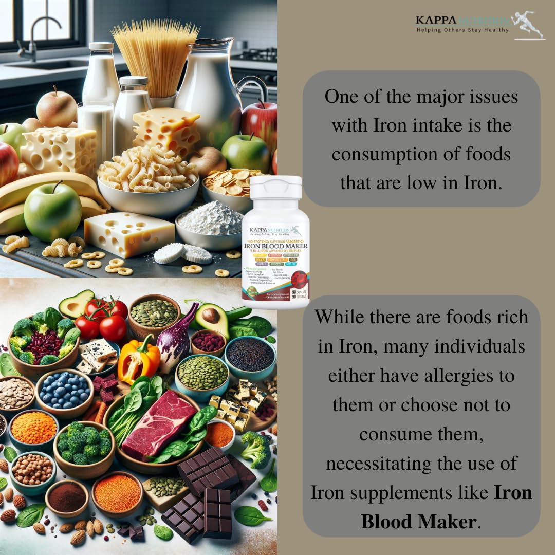 KAPPA NUTRITION Iron 26mg, Vitamin C & Orange 150mg, Folate 667mcg DFE, Vitamin B12, Beetroot, Brewers Yeast, Broccoli & MCT Oil 9 in 1 Advanced Complex (90 Capsules) - dailyvitalstore