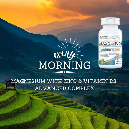Kappa Nutrition Magnesium 4-in-1, 280mg Elemental Magnesium (Bisglycinate, Malate) + Zinc & Vitamin D3, Brain, Sleep, Energy, Muscle, Immune Support, 120 Vegan Capsules. - dailyvitalstore