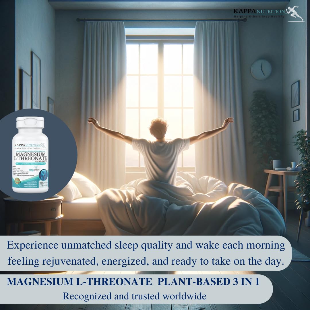 Kappa Nutrition Powered by Magbrain™ Magnesium L-Threonate Plant-Based, 150 Vegan Capsules, 420mg Elemental Magnesium (3 Capsules) from 2,253mg, Brain, Sleep & Muscle Support. - dailyvitalstore