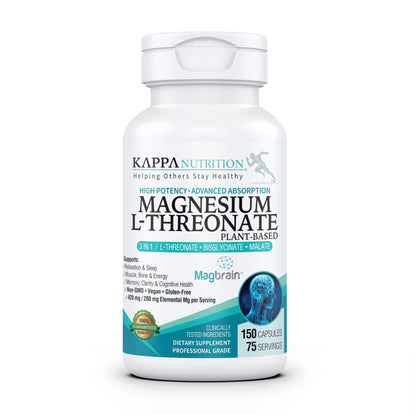 Kappa Nutrition Powered by Magbrain™ Magnesium L-Threonate Plant-Based, 150 Vegan Capsules, 420mg Elemental Magnesium (3 Capsules) from 2,253mg, Brain, Sleep & Muscle Support. - dailyvitalstore