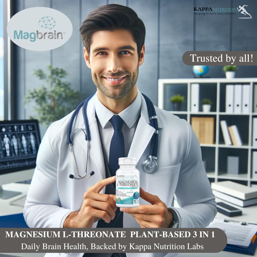 Kappa Nutrition Powered by Magbrain™ Magnesium L-Threonate Plant-Based, 150 Vegan Capsules, 420mg Elemental Magnesium (3 Capsules) from 2,253mg, Brain, Sleep & Muscle Support. - dailyvitalstore