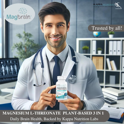Kappa Nutrition Powered by Magbrain™ Magnesium L-Threonate Plant-Based, 150 Vegan Capsules, 420mg Elemental Magnesium (3 Capsules) from 2,253mg, Brain, Sleep & Muscle Support. - dailyvitalstore