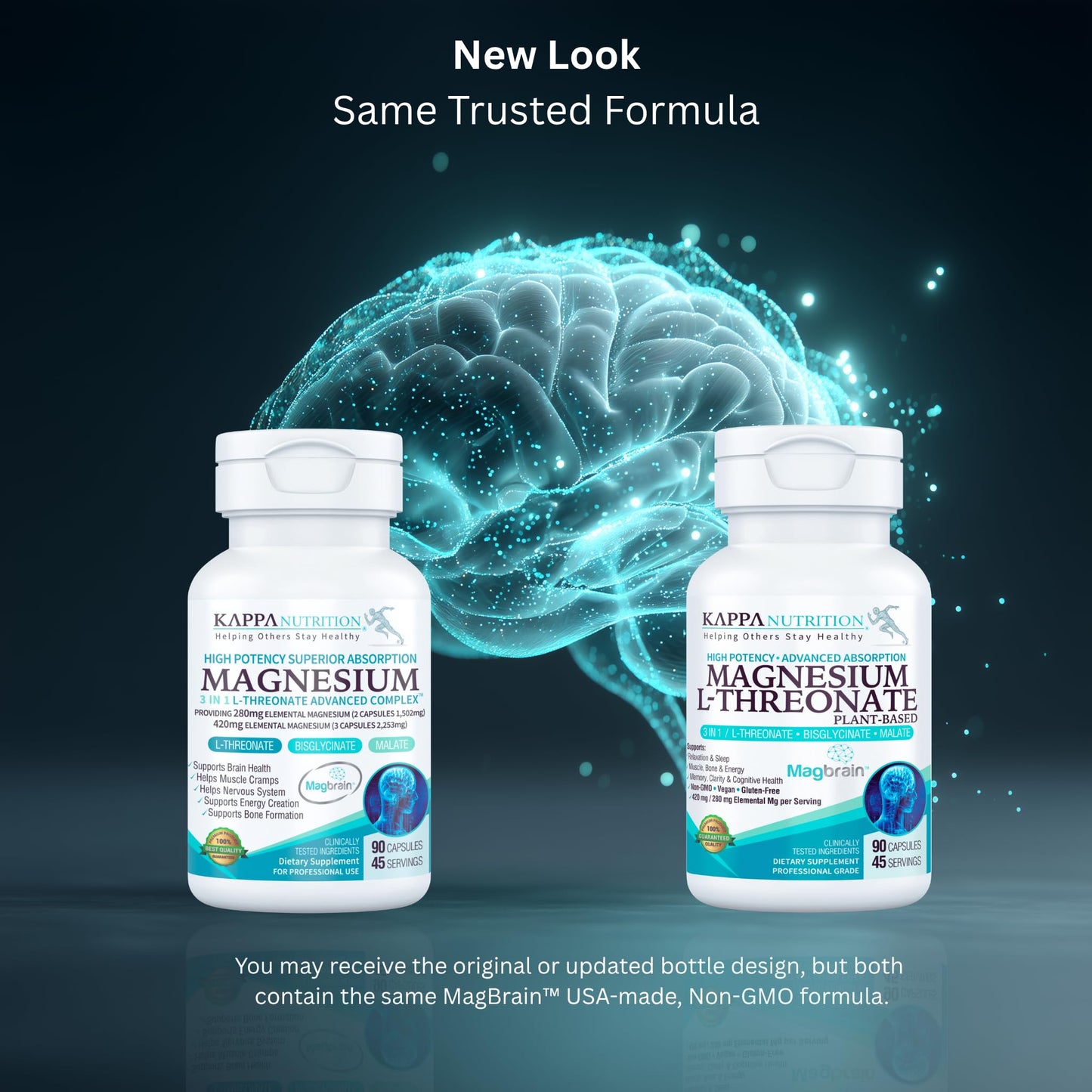 Kappa Nutrition Powered by Magbrain™ Magnesium L-Threonate Plant-Based, 90 Vegan Capsules, 420mg Elemental Magnesium (3 Capsules) from 2,253mg, Brain, Sleep & Muscle Support. - dailyvitalstore
