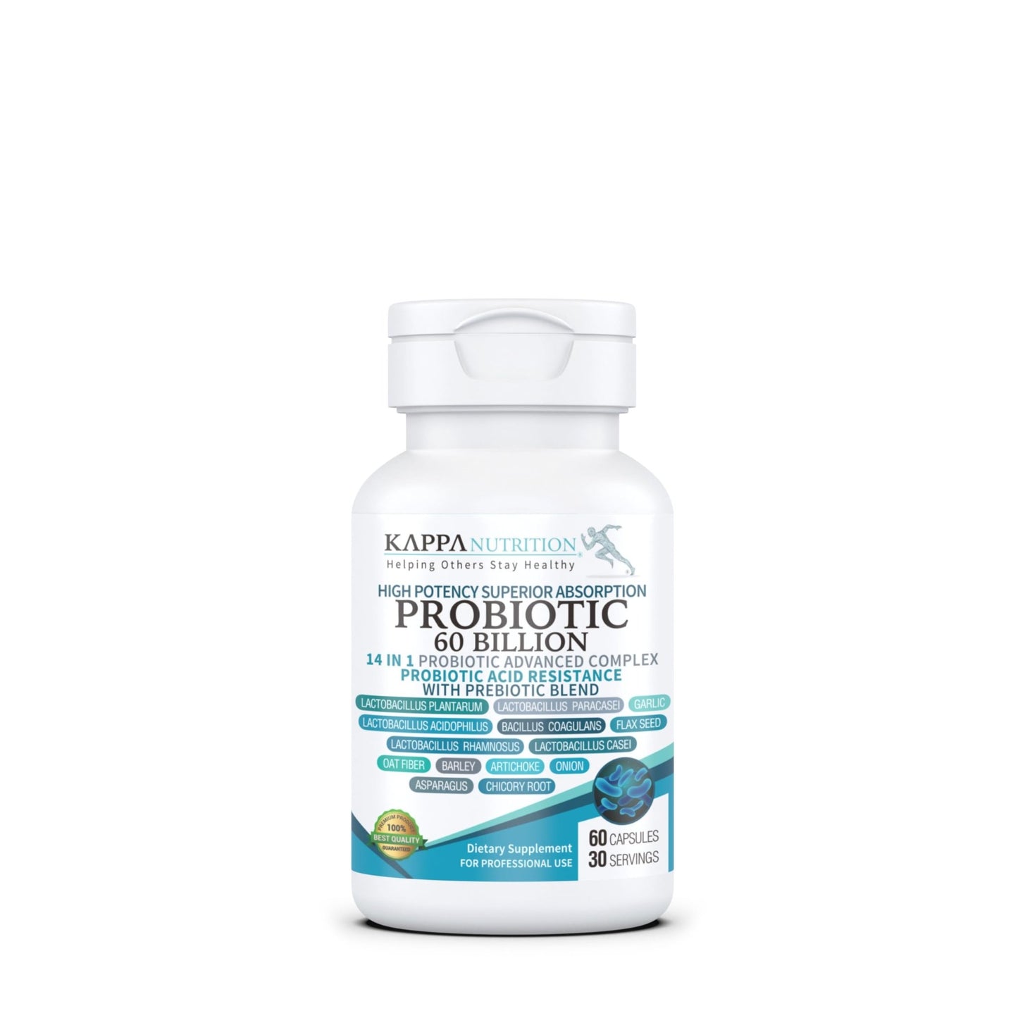 KAPPA NUTRITION Probiotic 60 Billion CFU 14 in 1 Formula with Prebiotics & Acidophilus for Women, Men & Adults, Shelf Stable, Acid Resistant, Natural Supplement 60 Capsules. - dailyvitalstore