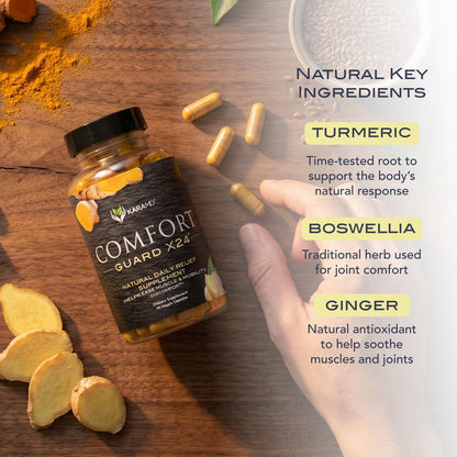 KaraMD Comfort Guard X24 | Joint & Movement Support Supplement | Turmeric Curcumin, Boswellia & Ginger | Ease Muscle Discomfort & Joint Stiffness | Non-GMO, Gluten Free & Vegan Friendly (30 Servings) - dailyvitalstore