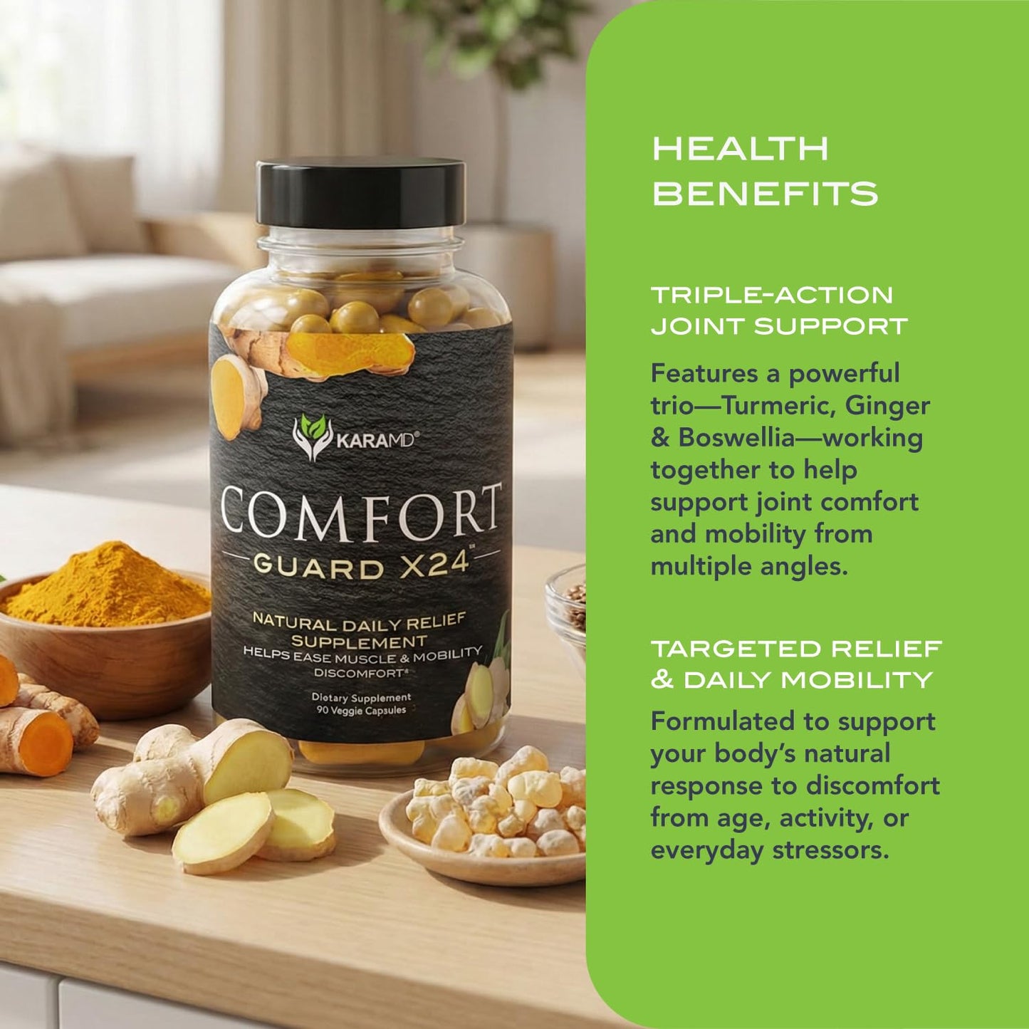 KaraMD Comfort Guard X24 | Joint & Movement Support Supplement | Turmeric Curcumin, Boswellia & Ginger | Ease Muscle Discomfort & Joint Stiffness | Non-GMO, Gluten Free & Vegan Friendly (30 Servings) - dailyvitalstore