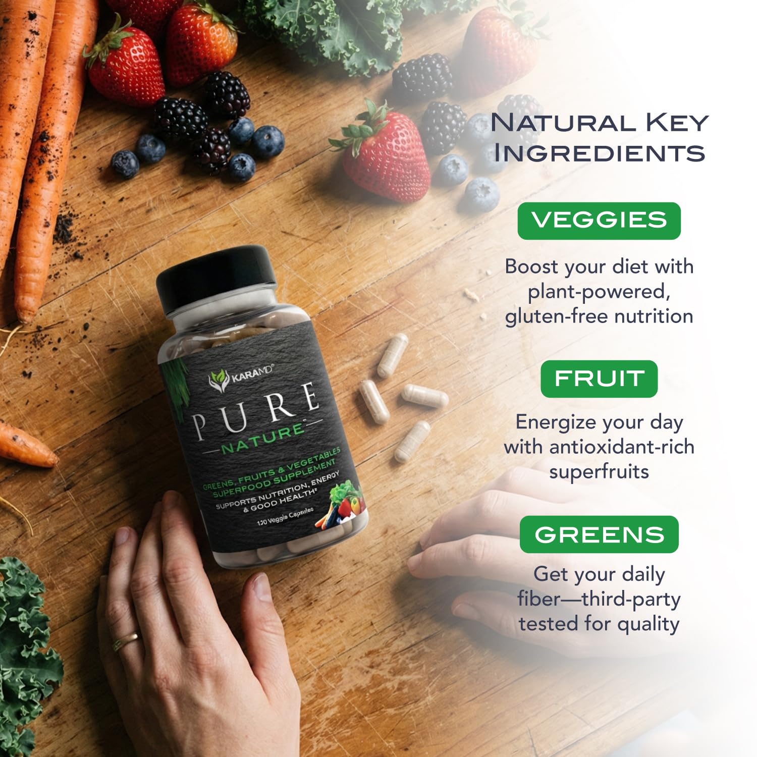 KaraMD Pure Nature | Greens, Fruit and Veggies Supplement | Vitamins, Fiber & Antioxidants | 20 Fruits and Vegetables Supplements for Energy & Digestion | Gluten Free & Vegan Friendly (30 Servings) - dailyvitalstore