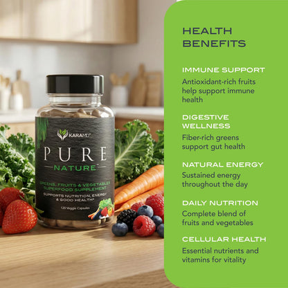 KaraMD Pure Nature | Greens, Fruit and Veggies Supplement | Vitamins, Fiber & Antioxidants | 20 Fruits and Vegetables Supplements for Energy & Digestion | Gluten Free & Vegan Friendly (30 Servings) - dailyvitalstore