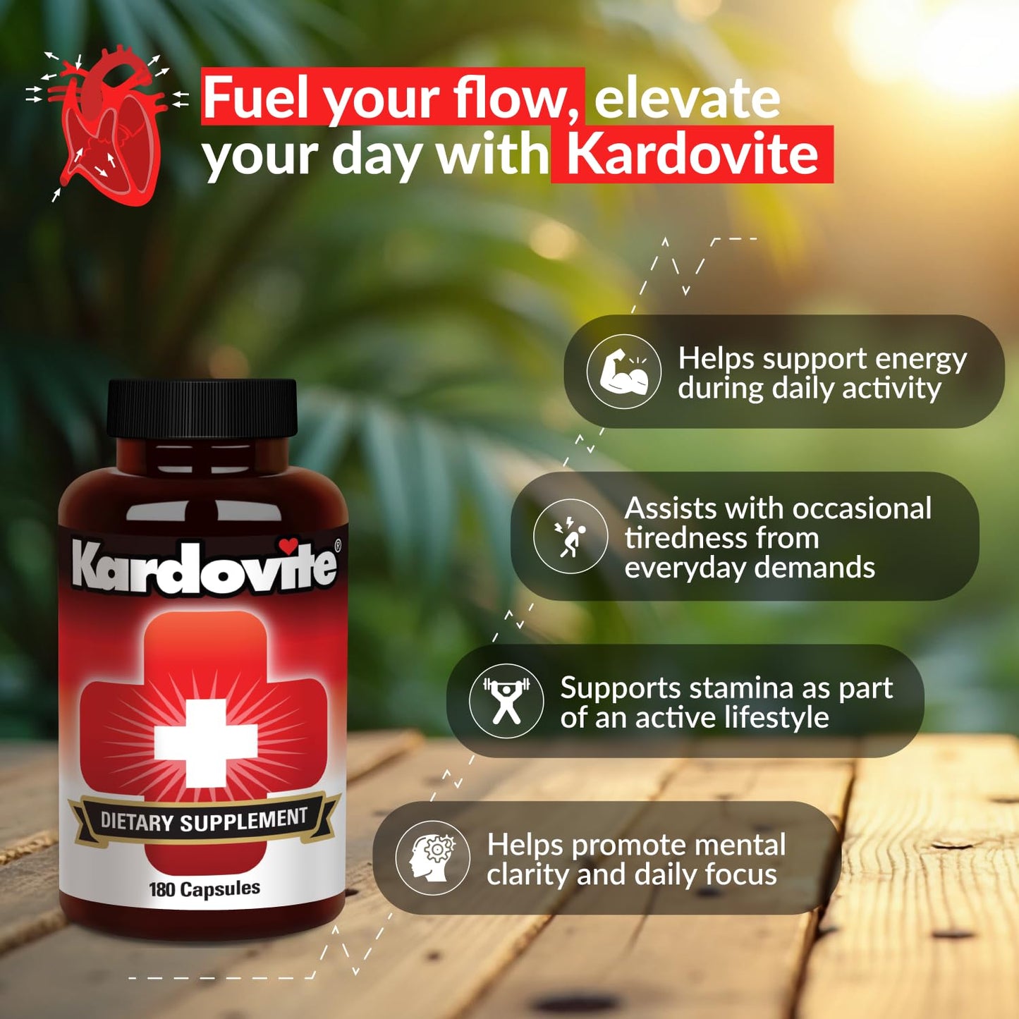 Kardovite Herbal Circulation Support Capsules 180s | Supports Circulatory Wellness with Hawthorn, Garlic, Ginkgo, Cayenne, Milk Thistle, Bilberry & Valerian | Supports Vitality & Daily Wellness - dailyvitalstore