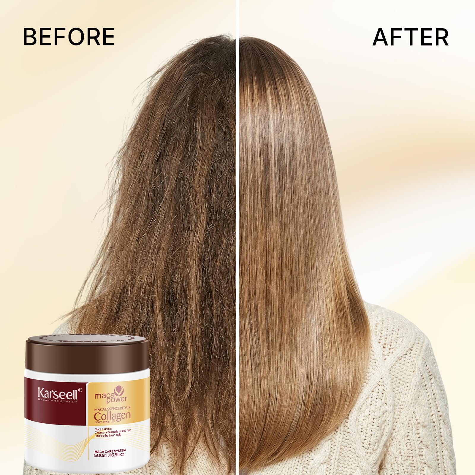 Karseell Collagen Hair Treatment Deep Repair Conditioning Argan Oil Collagen Hair Mask Essence for Dry Damaged Hair All Hair Types 16.90 oz 500ml - dailyvitalstore