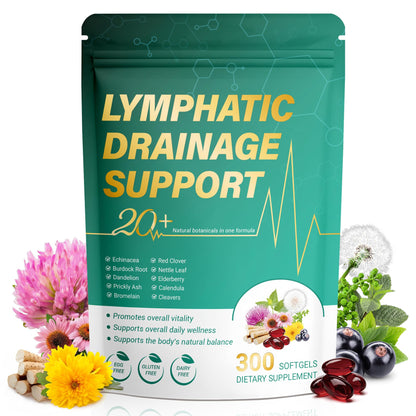 Kaseano Lymphatic Drainage Supplement 300 Softgels 21-in-1 Herbal Blend with Echinacea, Dandelion, Burdock Root Lymph System Support Fluid Balance & Immune System for Women & Men - dailyvitalstore