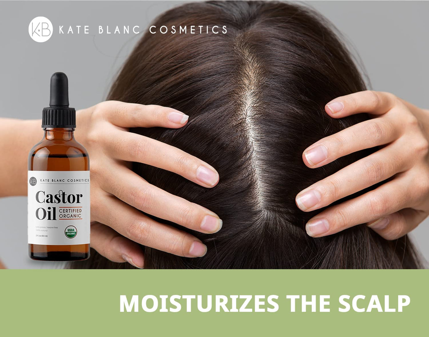 Kate Blanc Cosmetics Castor Oil Organic for Hair, Lashes, Face, Skin (2oz), 100% Pure, Cold Pressed, Hexane Free Hair Oil. - dailyvitalstore