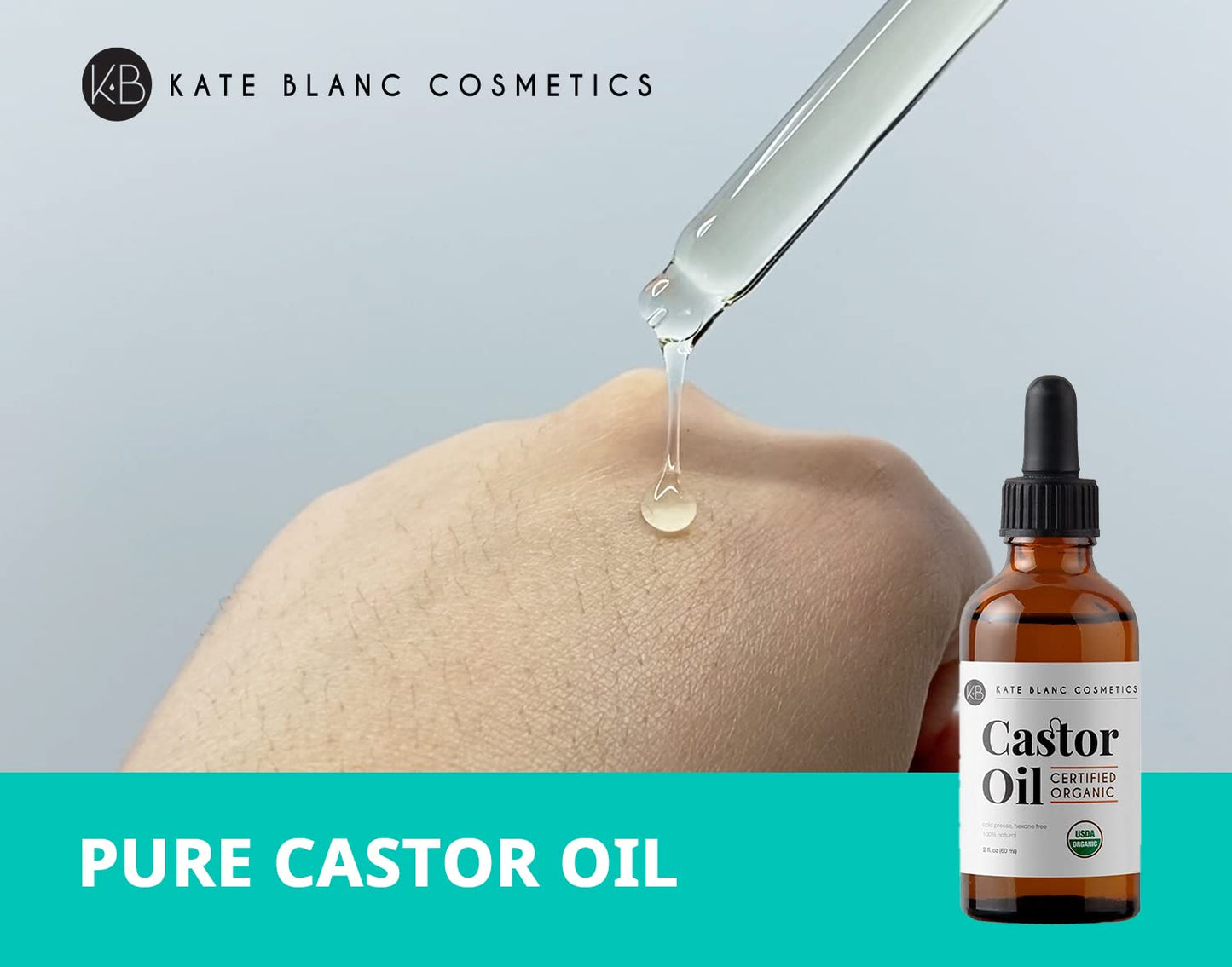Kate Blanc Cosmetics Castor Oil Organic for Hair, Lashes, Face, Skin (2oz), 100% Pure, Cold Pressed, Hexane Free Hair Oil. - dailyvitalstore