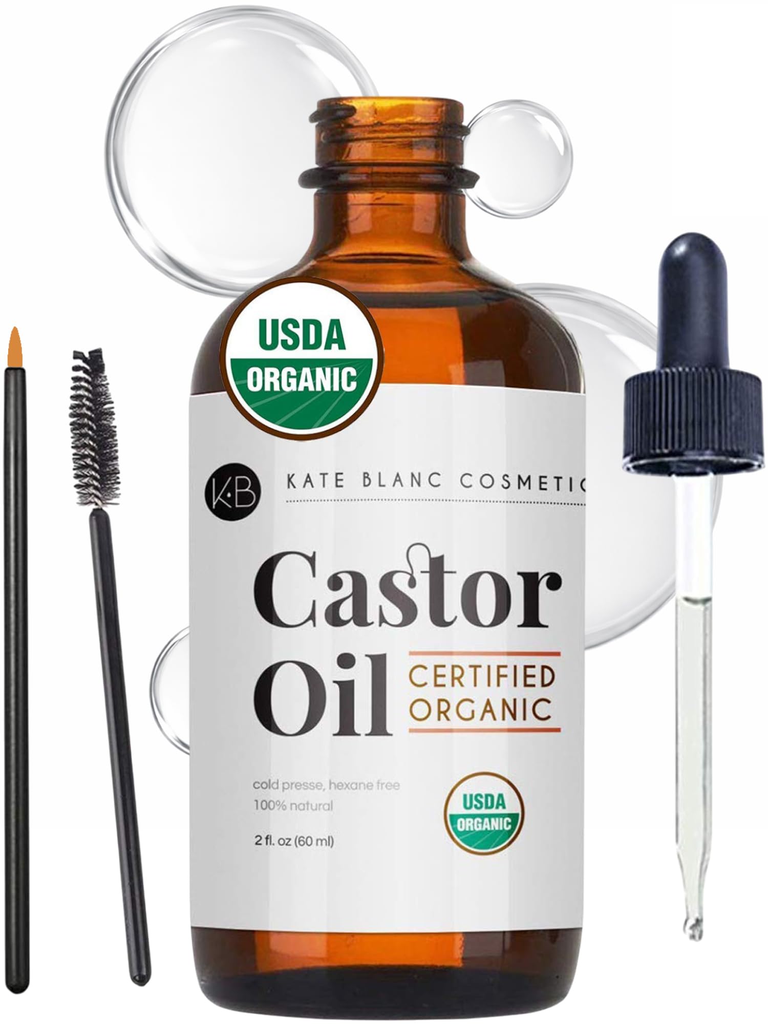 Kate Blanc Cosmetics Castor Oil Organic for Hair, Lashes, Face, Skin (2oz), 100% Pure, Cold Pressed, Hexane Free Hair Oil. - dailyvitalstore