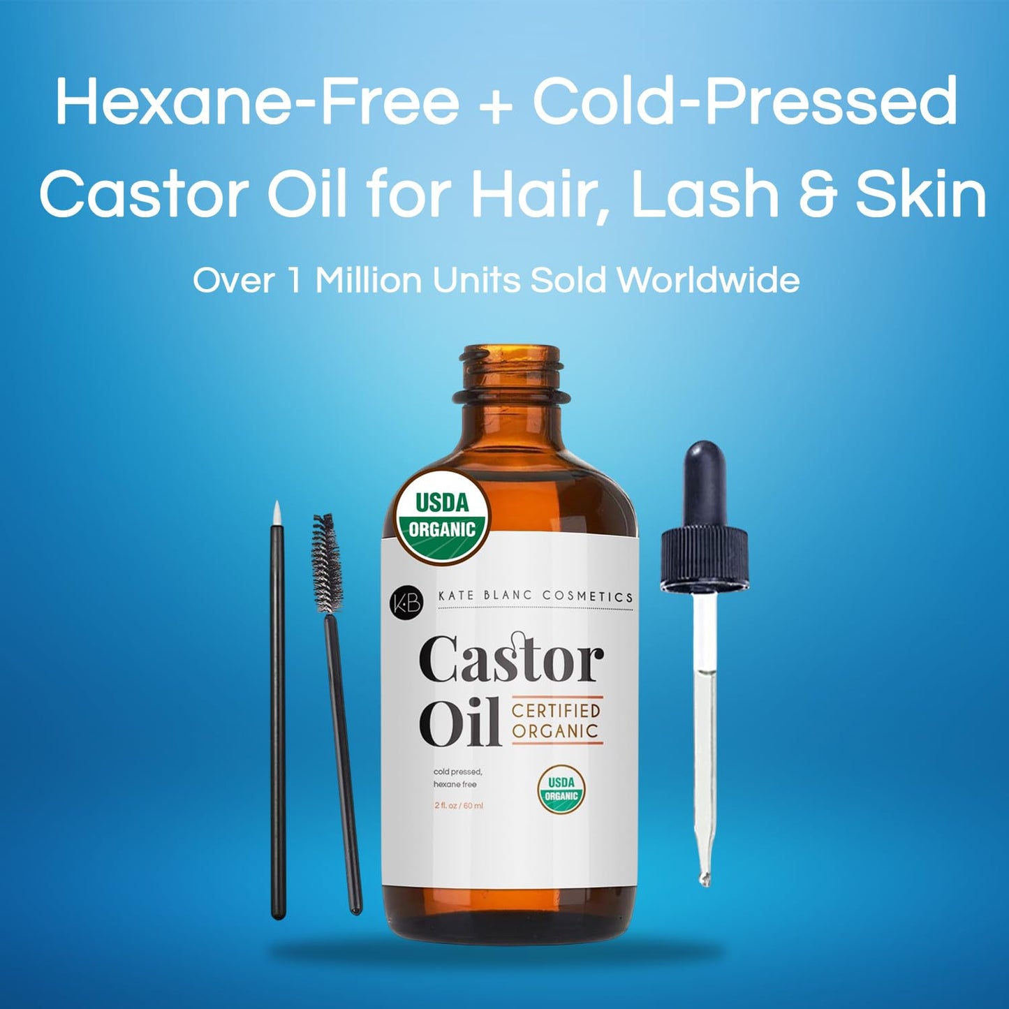 Kate Blanc Cosmetics Castor Oil Organic for Hair, Lashes, Face, Skin (2oz), 100% Pure, Cold Pressed, Hexane Free Hair Oil. - dailyvitalstore