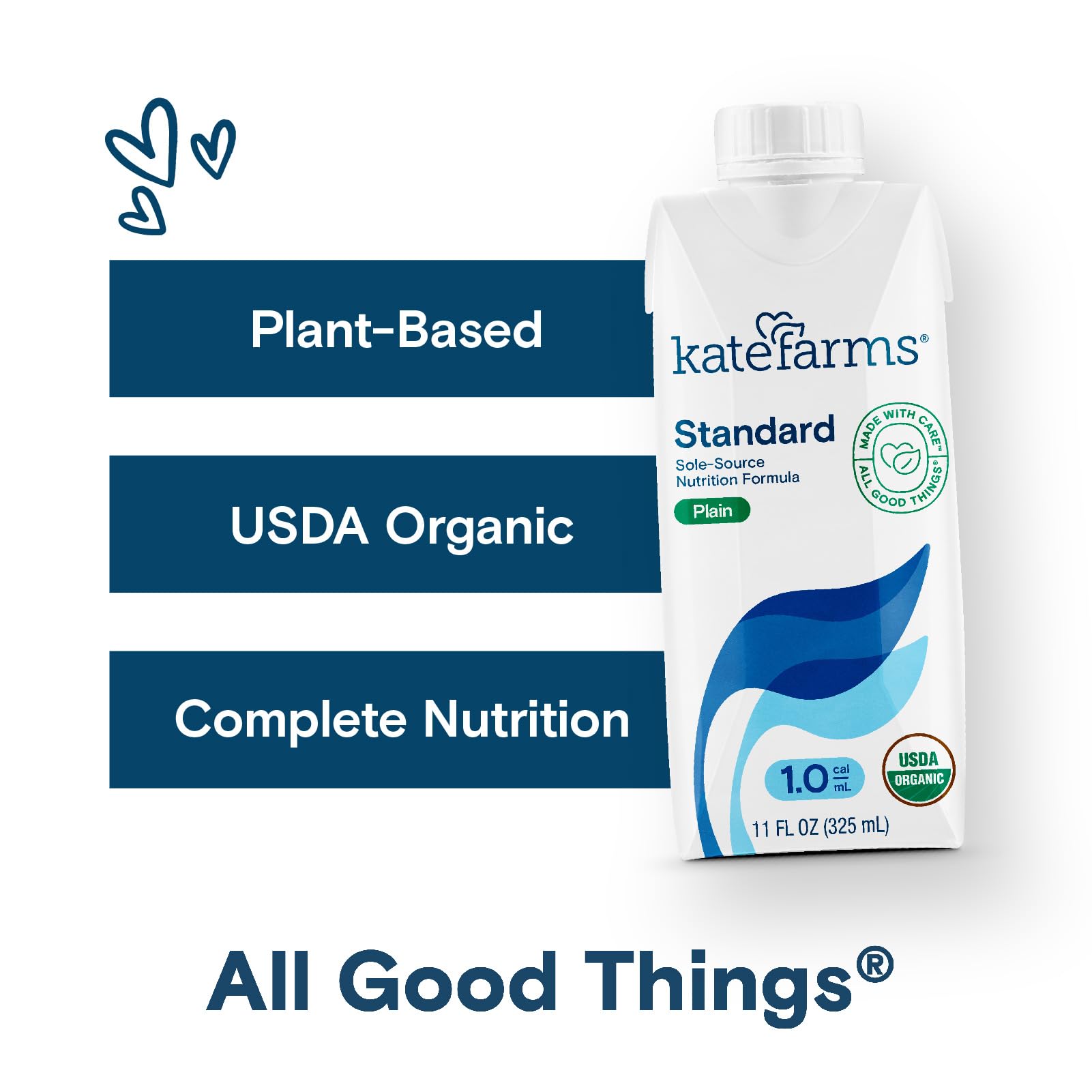 KATE FARMS Organic 1.0 Sole-Source Nutrition Shake, Plain, 16g Protein, 27 Vitamins and Minerals, Meal Replacement, Protein Shake, 11 oz (12 Pack) - dailyvitalstore