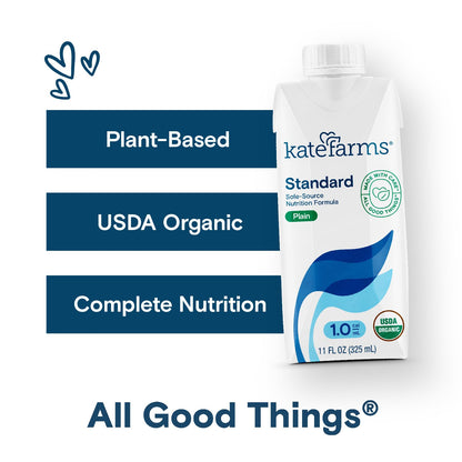 KATE FARMS Organic 1.0 Sole-Source Nutrition Shake, Plain, 16g Protein, 27 Vitamins and Minerals, Meal Replacement, Protein Shake, 11 oz (12 Pack) - dailyvitalstore