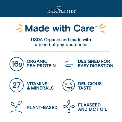 KATE FARMS Organic 1.0 Sole-Source Nutrition Shake, Plain, 16g Protein, 27 Vitamins and Minerals, Meal Replacement, Protein Shake, 11 oz (12 Pack) - dailyvitalstore