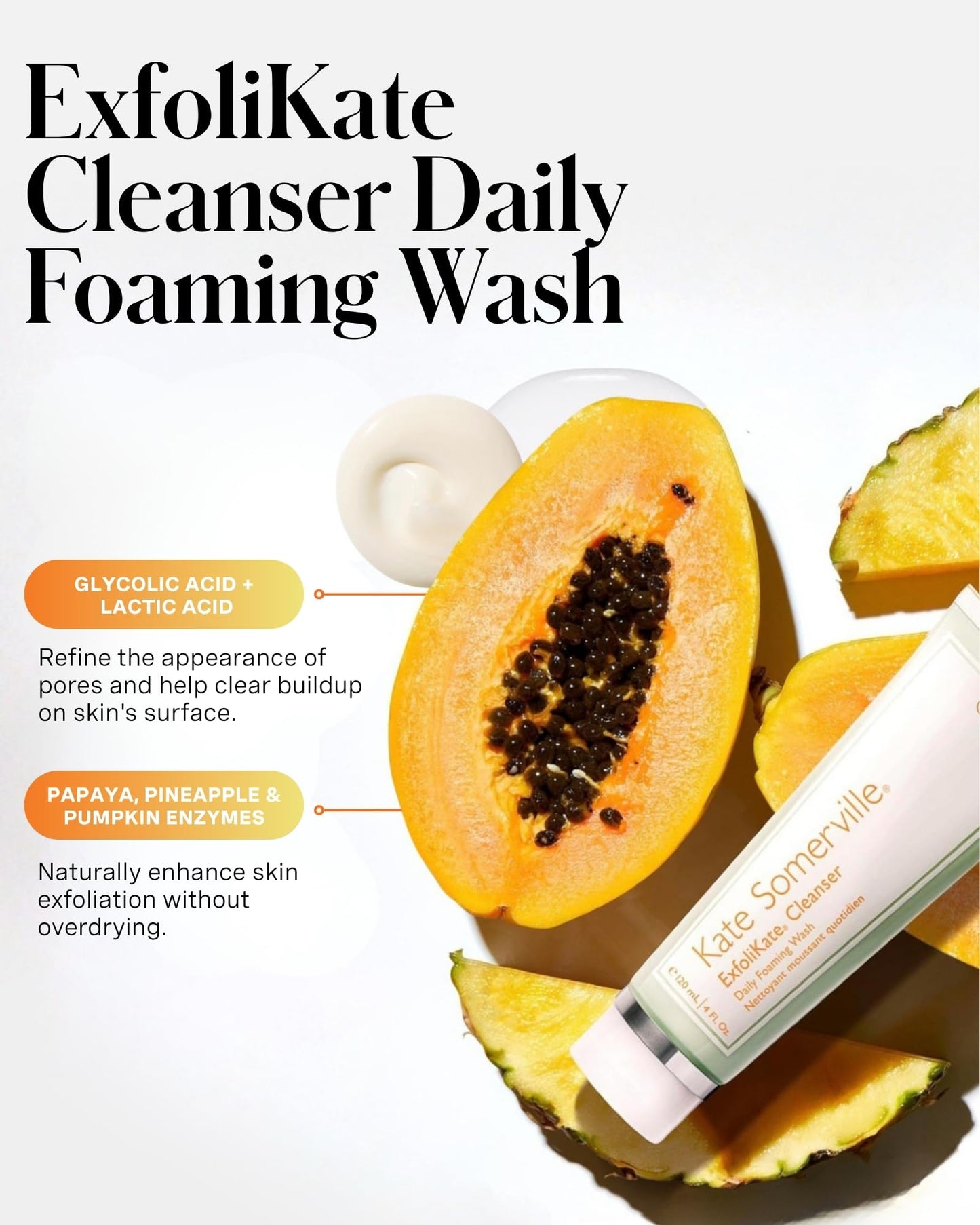 Kate Somerville ExfoliKate Cleanser – Daily Exfoliating Foaming Face Wash, Clinically Formulated Glycolic Acid and Lactic Acid Gentle - dailyvitalstore