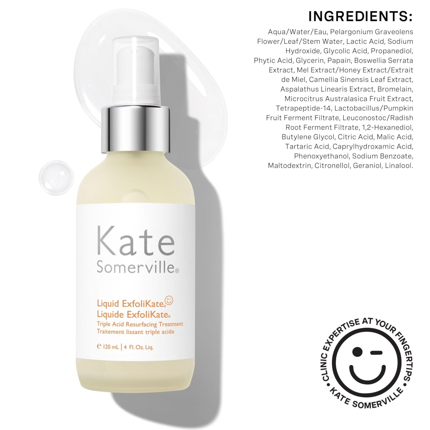 Kate Somerville Liquid ExfoliKate – Triple Acid Resurfacing Treatment, Clinically Formulated AHA Overnight Facial Exfoliator, - dailyvitalstore