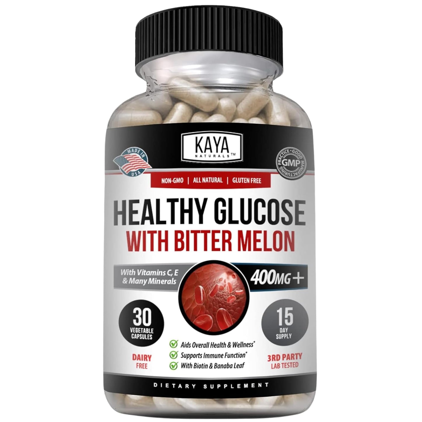 Kaya Naturals Healthy Gluco with Bittermelon Supplement | Support Healthy Levels and Function, 20 Herbs Vitamins and Minerals, Alpha Lipoic Acide, Cinnamon, Vitamin C & E, Non-GMO (30 Count) - dailyvitalstore