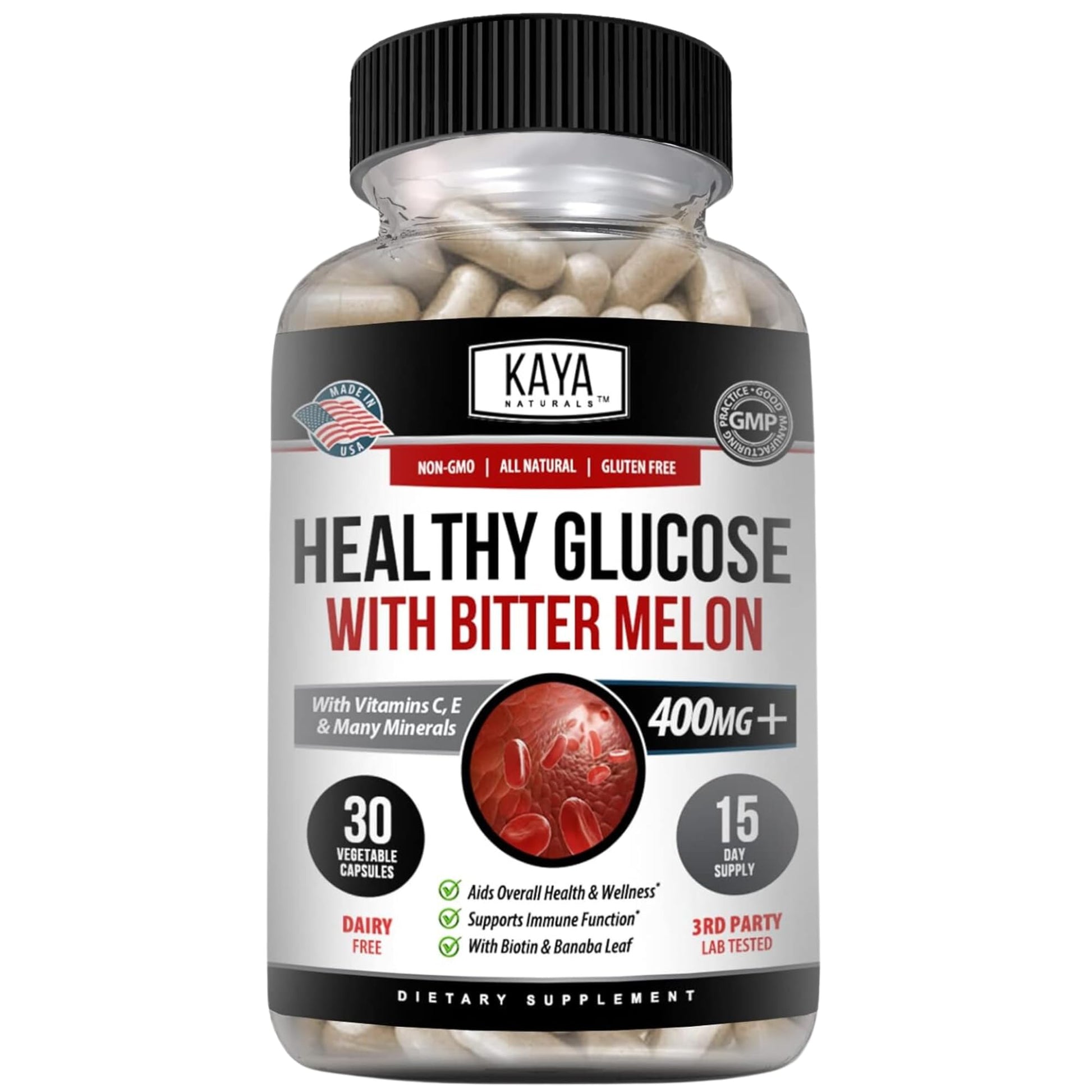 Kaya Naturals Healthy Gluco with Bittermelon Supplement | Support Healthy Levels and Function, 20 Herbs Vitamins and Minerals, Alpha Lipoic Acide, Cinnamon, Vitamin C & E, Non-GMO (30 Count) - dailyvitalstore