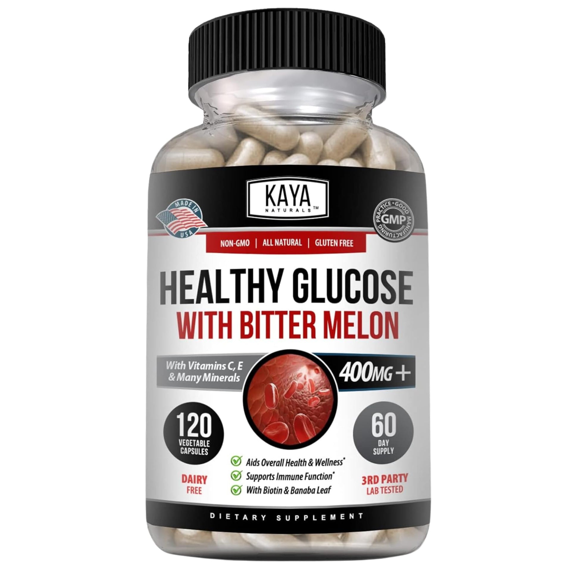 Kaya Naturals Healthy Gluco with Bittermelon Supplement | Support Healthy Levels and Function, 20 Herbs Vitamins and Minerals, Alpha Lipoic Acide, Cinnamon, Vitamin C & E, Non-GMO (120 Count) - dailyvitalstore