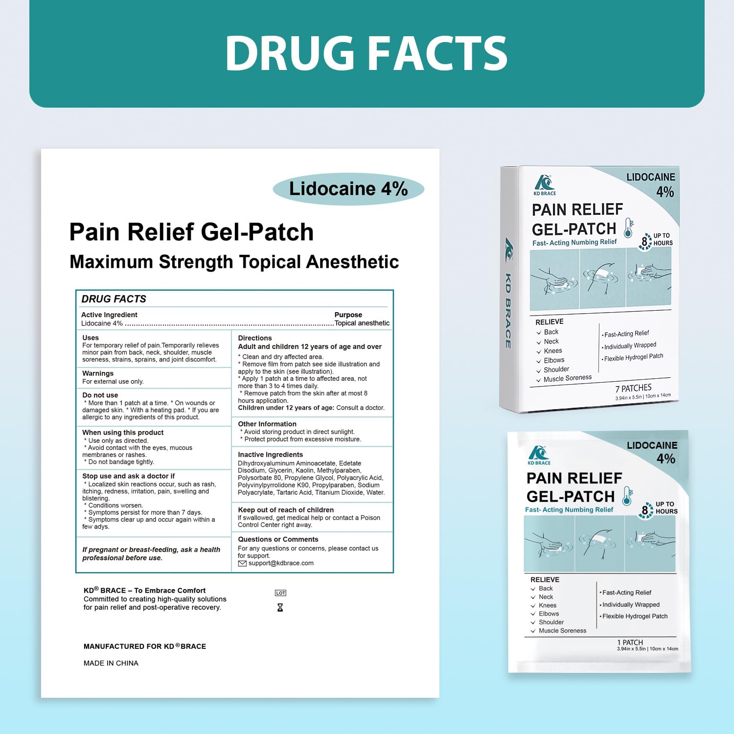 KD 4% Lidocaine Pain Relief Patches: Maximum Strength Lidocaine Patch for Back, Neck, Shoulder, Knee Pain, and Muscle Soreness – Large 3.9” x 5.5” (7 Count) - dailyvitalstore
