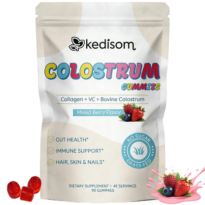 KEDISOM Colostrum Gummies, Grass Fed Colostrum Supplement, 90 Bovine Colostrum Gummies, 45 Servings, Mixed Berry, Sugar-Free - dailyvitalstore