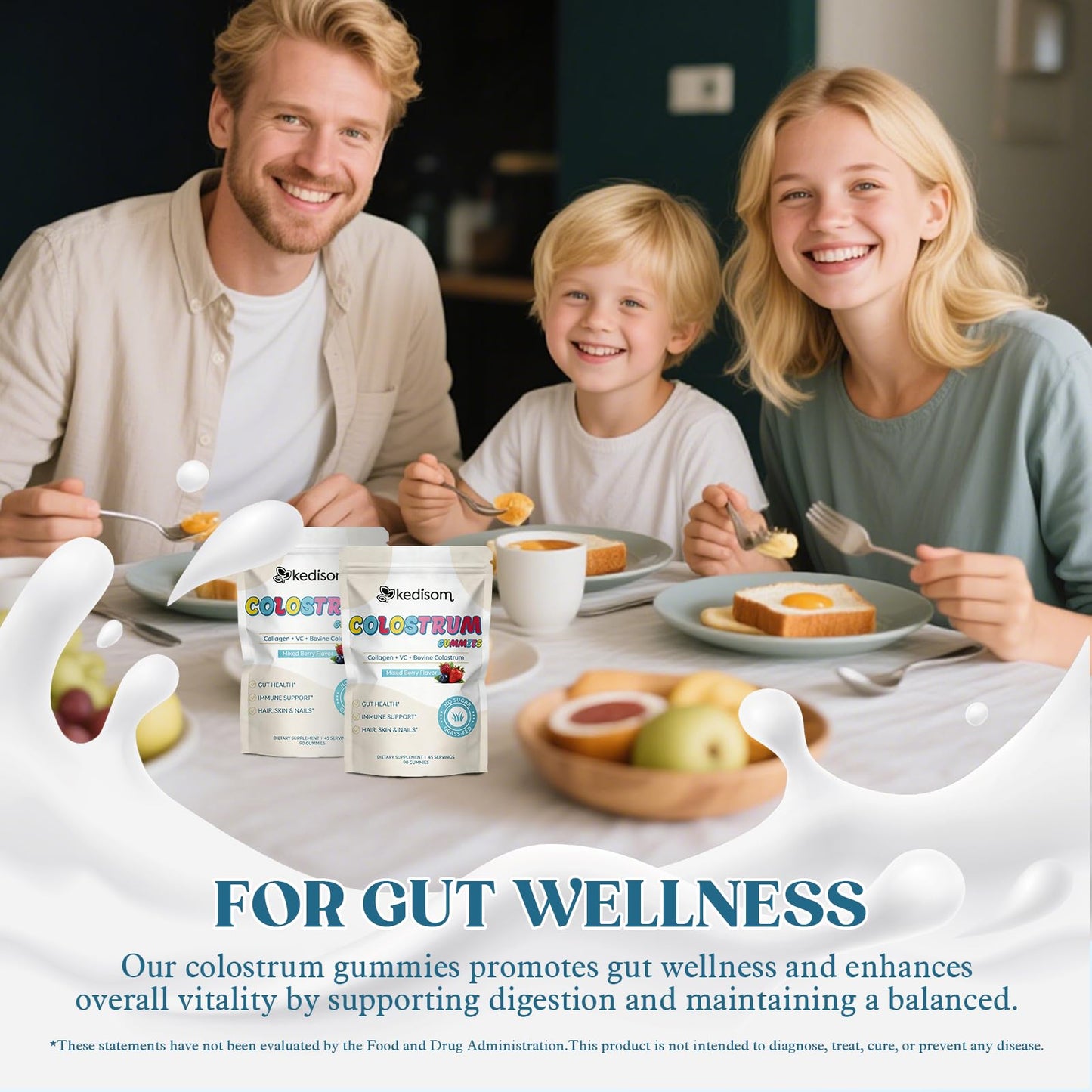 KEDISOM Colostrum Gummies, Grass Fed Colostrum Supplement, 90 Bovine Colostrum Gummies, 45 Servings, Mixed Berry, Sugar-Free - dailyvitalstore