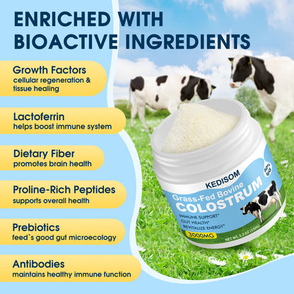 KEDISOM Grass-Fed Bovine Colostrum Supplement Powder - 60% High IgG 3000 mg for Gut Health, Immune Support - Easy to Mix Natural Liposomal - dailyvitalstore