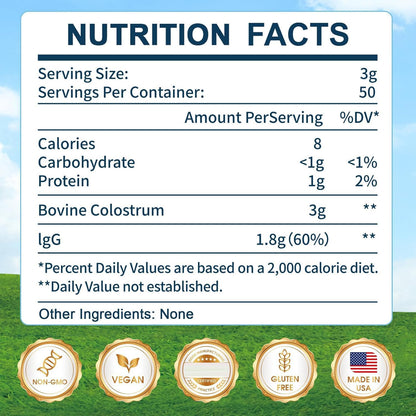 KEDISOM Grass-Fed Bovine Colostrum Supplement Powder - 60% High IgG 3000 mg for Gut Health, Immune Support - Easy to Mix Natural Liposomal Colostrum Superfood, Unflavored, 50 Servings - dailyvitalstore