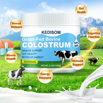 KEDISOM Grass-Fed Bovine Colostrum Supplement Powder - 60% High IgG 3000 mg for Gut Health, Immune Support - Easy to Mix Natural Liposomal Colostrum Superfood, Unflavored, 50 Servings - dailyvitalstore