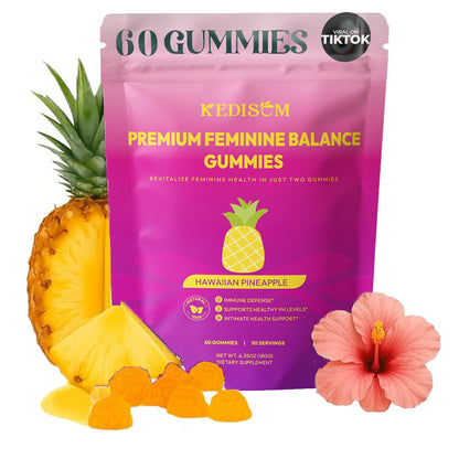 KEDISOM Premium Feminine Balance Gummies - for Women’s Health & Wellness - Immune Support - Vegan, Gluten-Free - Hawaiian Pineapple - 60 Gummies - 30 Servings - dailyvitalstore