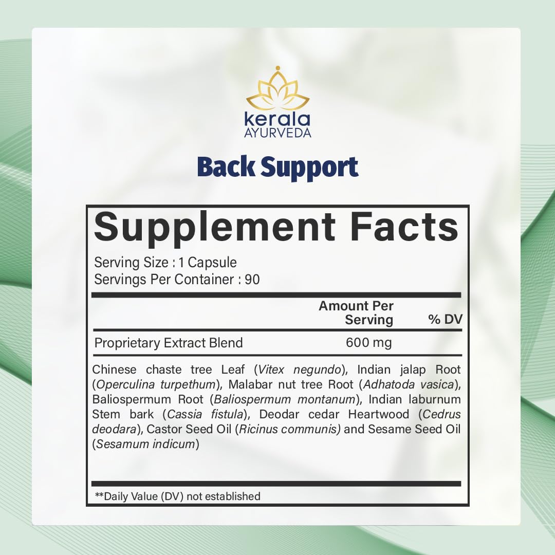 Kerala Ayurveda Back Support Herbal Capsules - Eases Occasional Discomfort of Lower Back & Supports Normal Movement of Spine, 90 Count - dailyvitalstore