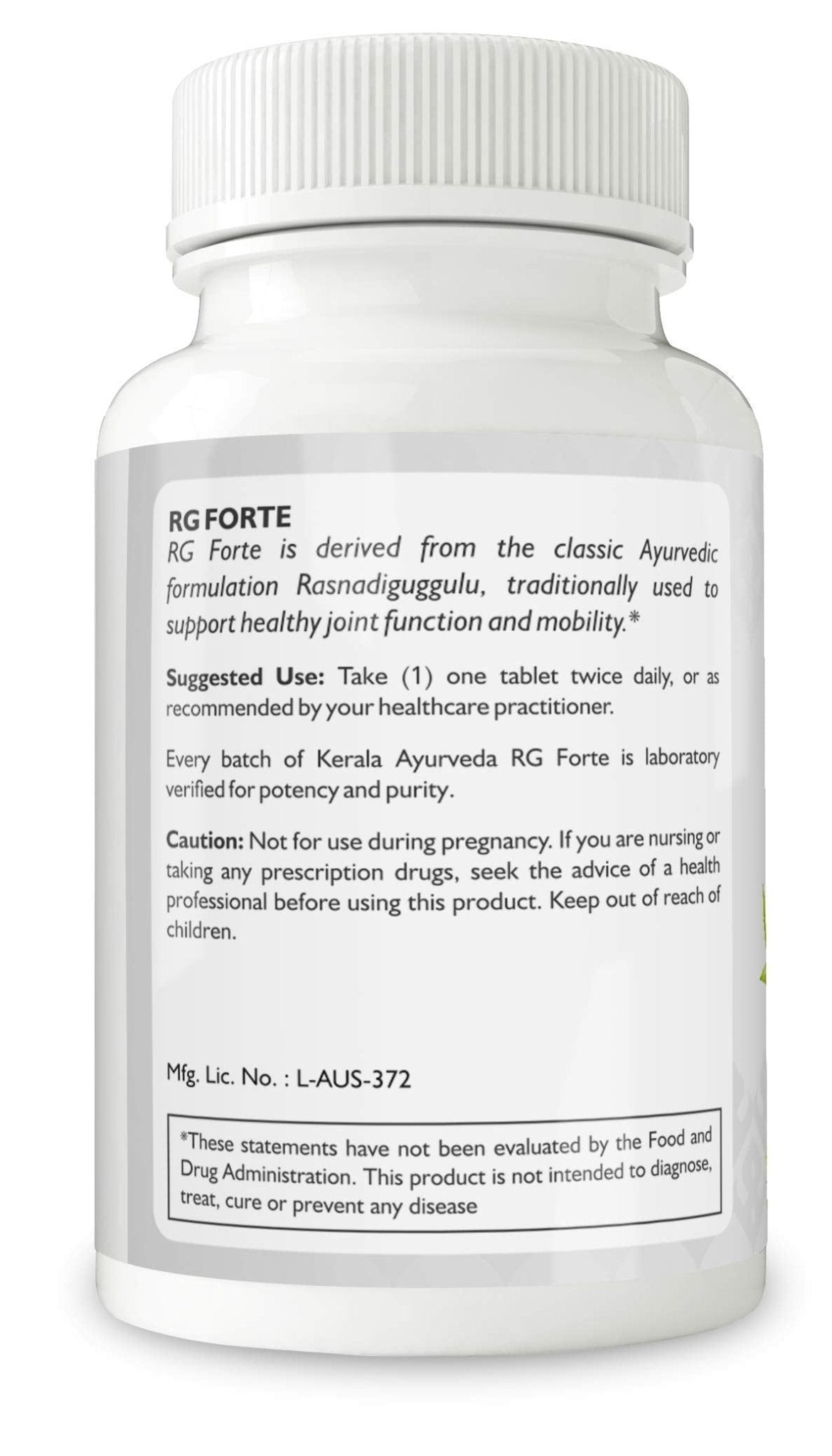 Kerala Ayurveda RG Forte Tablet - Herbal Tablet for Supporting Healthy Joint Function and Balancing Vata & Kapha, 60 Count - dailyvitalstore