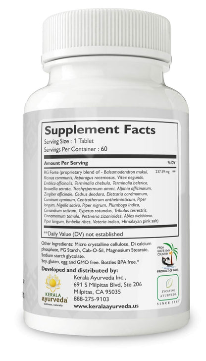 Kerala Ayurveda RG Forte Tablet - Herbal Tablet for Supporting Healthy Joint Function and Balancing Vata & Kapha, 60 Count - dailyvitalstore