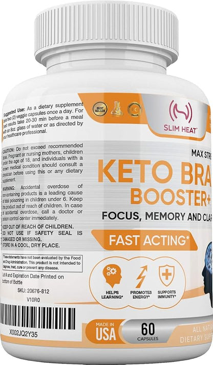 Keto Brain Booster - Brain Supplement - Focus, Concentration, Memory Neuro Supplement for Women & Men - Supports Learning, Energy, Immunity - All Natural, Non GMO, Made in USA - 60 Capsules - dailyvitalstore