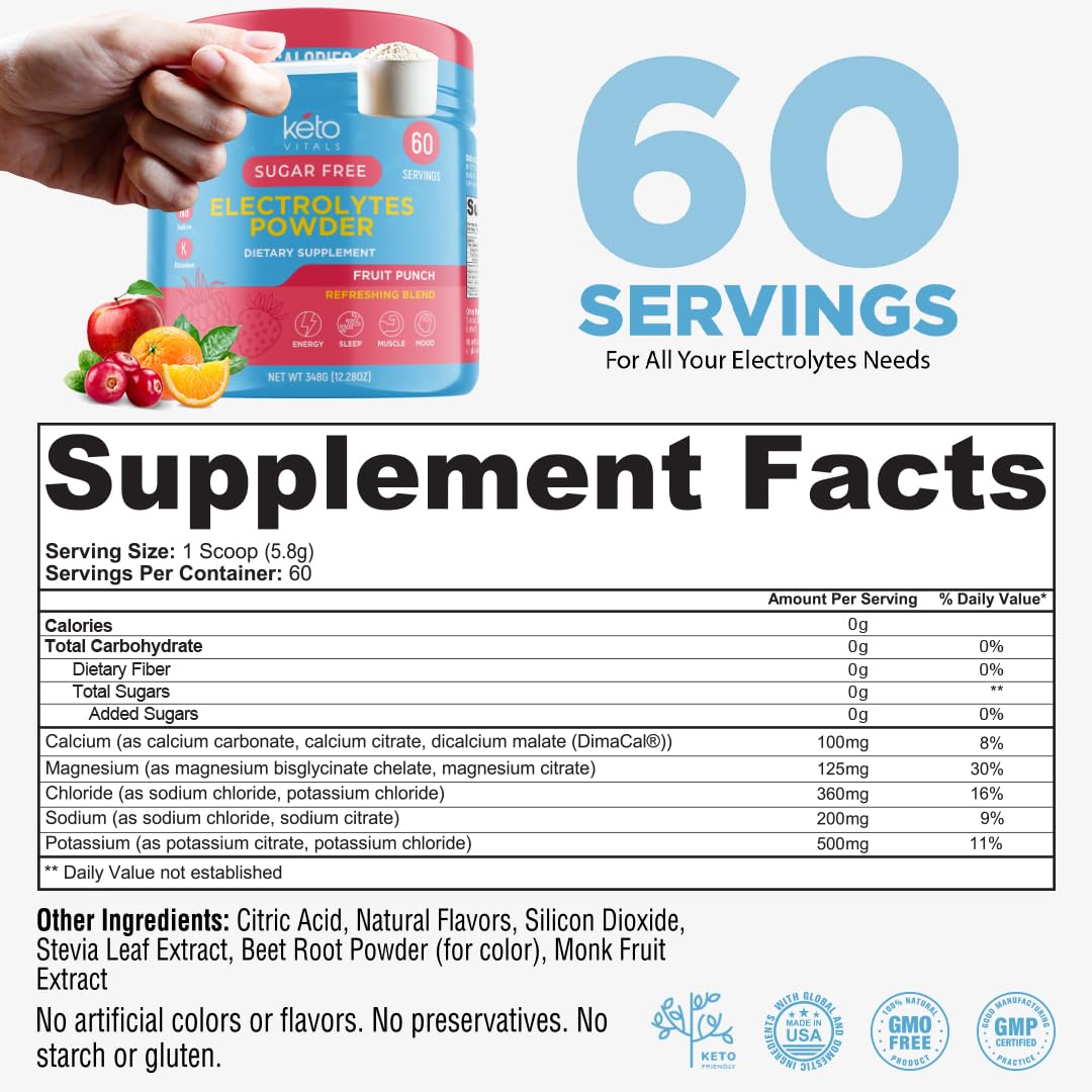 Keto Vitals Keto Electrolytes Powder | Keto-Friendly Electrolytes with Potassium, Magnesium, Sodium, Calcium | Electrolytes Sugar Free | Supplement Energy Drink Mix - dailyvitalstore