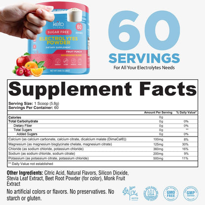 Keto Vitals Keto Electrolytes Powder | Keto-Friendly Electrolytes with Potassium, Magnesium, Sodium, Calcium | Electrolytes Sugar Free | Supplement Energy Drink Mix - dailyvitalstore
