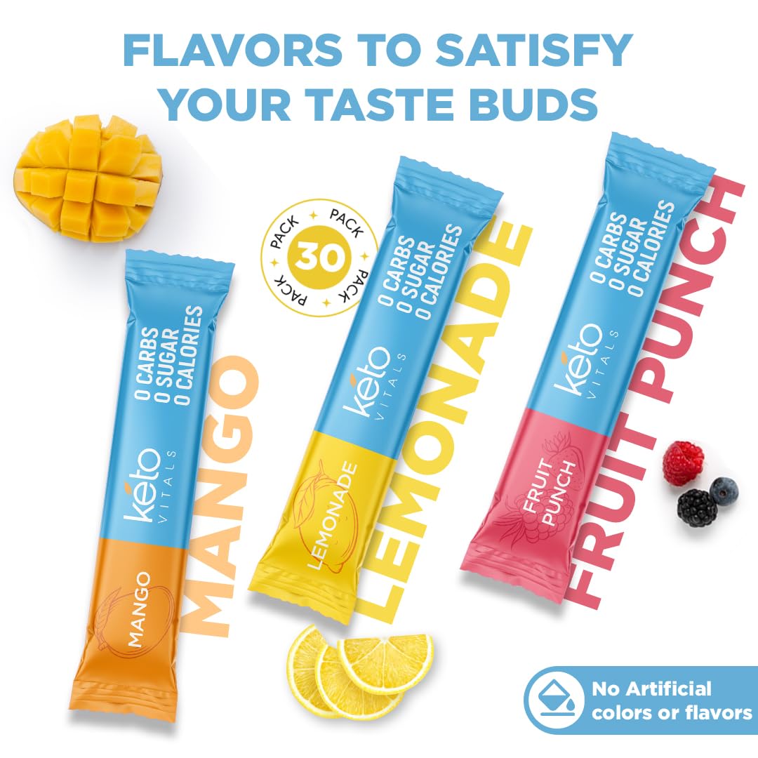Keto Vitals Original Electrolytes Powder Packets | Keto Friendly Electrolyte Hydration Packs | Sugar Free Electrolytes | Energy Drink Mix | Zero Calorie Zero Carb (Original Assorted, 30 Count) - dailyvitalstore
