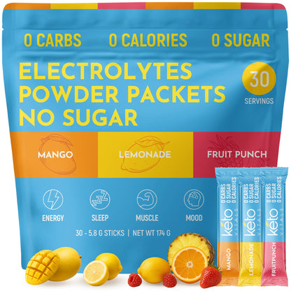 Keto Vitals Original Electrolytes Powder Packets | Keto Friendly Electrolyte Hydration Packs | Sugar Free Electrolytes | Energy Drink Mix | Zero Calorie Zero Carb (Original Assorted, 30 Count) - dailyvitalstore