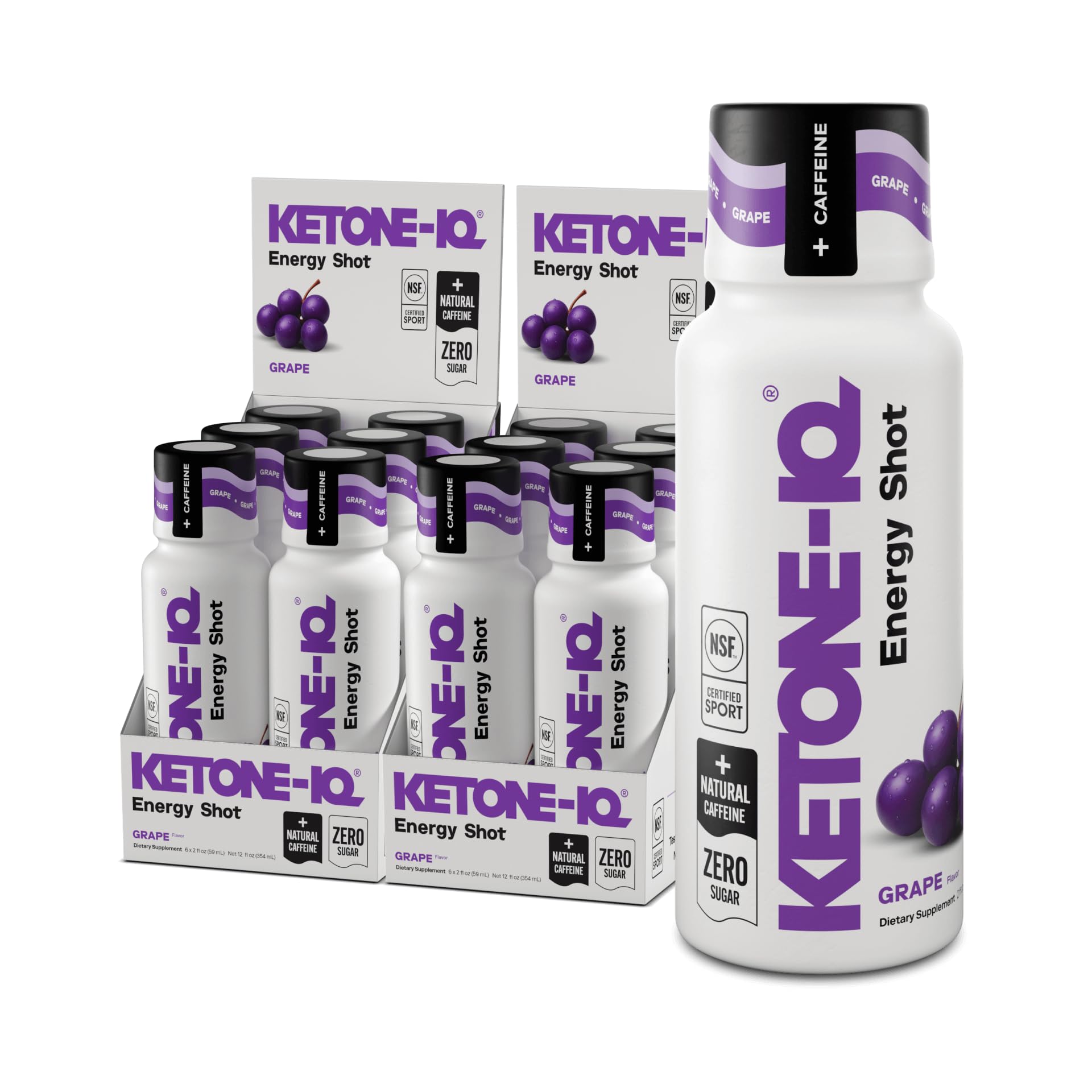 Ketone-IQ Caffeine Performance Energy Shots – Clean Energy for Focus & Endurance, 5g Ketones, 100mg Green Tea Caffeine, B Vitamins, 12 Pack (Grape) - dailyvitalstore