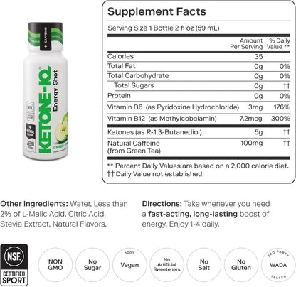 Ketone-IQ Caffeine Performance Energy Shots – Clean Energy for Focus & Endurance, 5g Ketones, 100mg Green Tea Caffeine, B Vitamins, 12 Pack (Green Apple) - dailyvitalstore