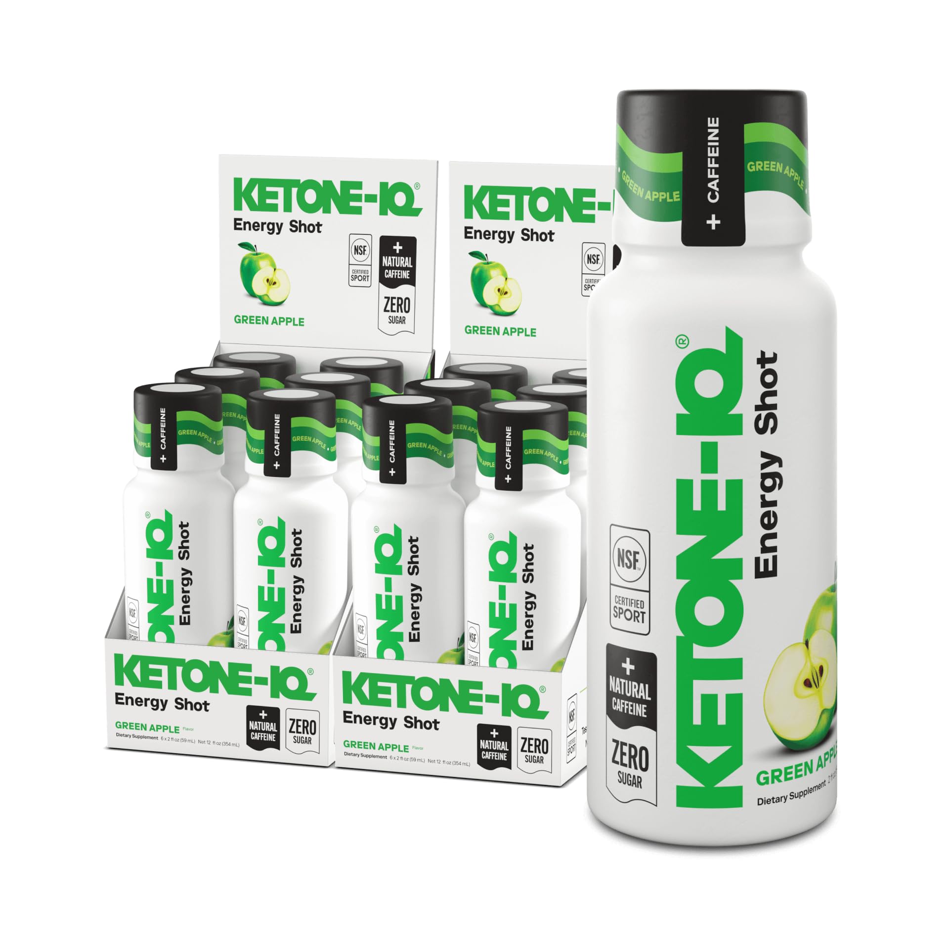 Ketone-IQ Caffeine Performance Energy Shots – Clean Energy for Focus & Endurance, 5g Ketones, 100mg Green Tea Caffeine, B Vitamins, 12 Pack (Green Apple) - dailyvitalstore