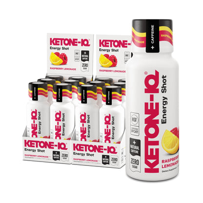 Ketone-IQ Exogenous Ketone Energy Shots with Caffeine - 12 Pack of Green Tea Caffeine Shots with 5g Bioidentical Ketones and B Vitamins - Fast Acting, On The Go Clean Energy Drink (Raspberry Lemonade) - dailyvitalstore