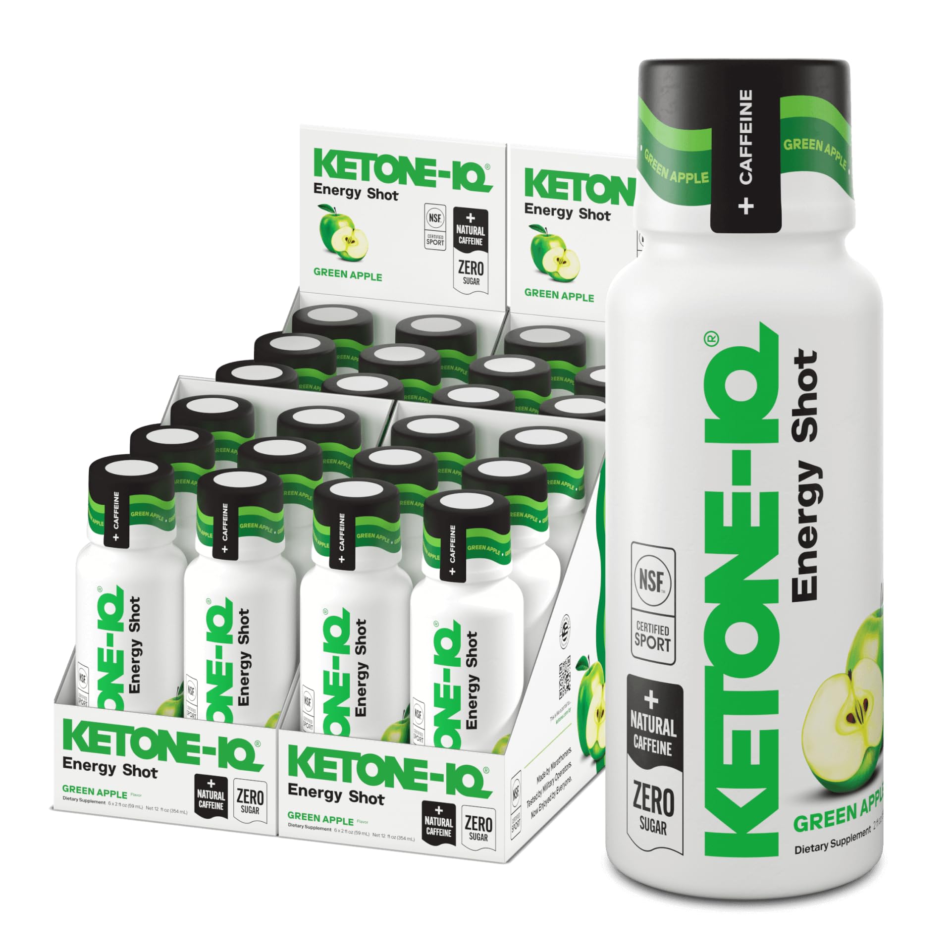 Ketone-IQ Ketone Energy Shots - 100mg Green Tea Caffeine, 5g Exogenous Ketones, and B Vitamins - 24 On The Go Caffeine Shots - Fast Acting Energy Drink (Green Apple) - dailyvitalstore